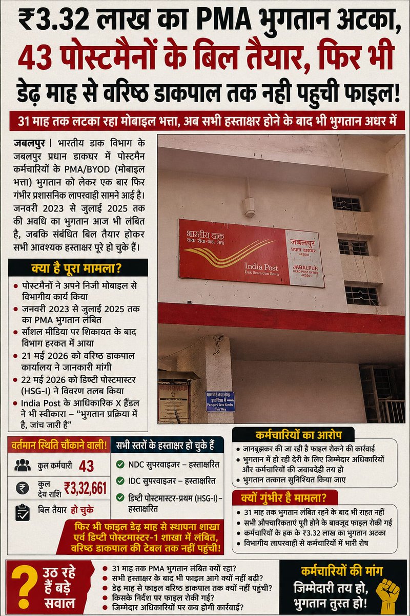 SpeakingShiva's tweet photo. Please see this matter and take immediate and necessary action....

To bring in your kind attention this issue has been continuously raised.......

@JM_Scindia @PemmasaniOnX @IndiaPostOffice
@pmgjabalpur @PMOIndia
@CPMGMP https://t.co/GTkYTWKXD4