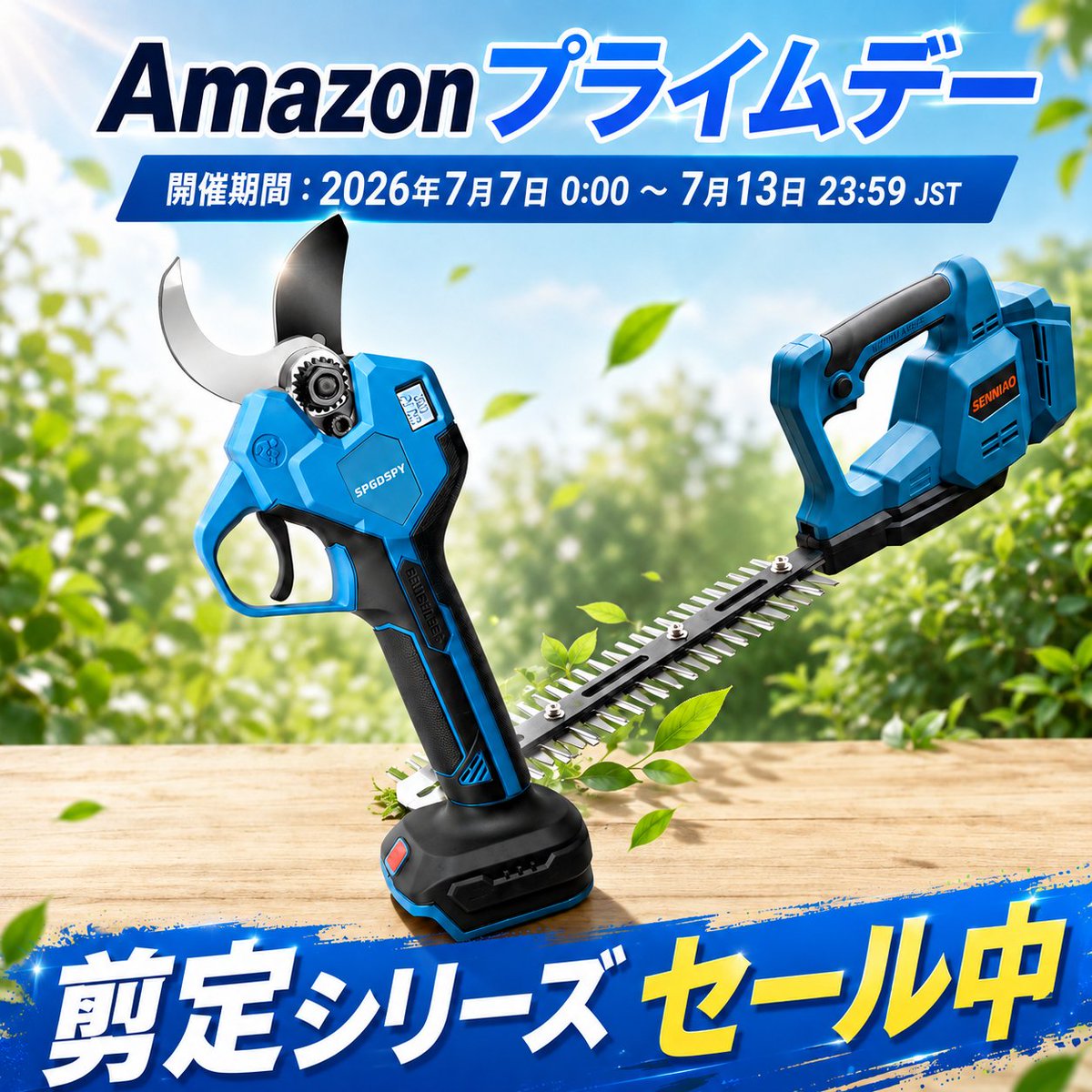 dmilu6's tweet photo. ✂️【Amazonプライムデー開催中】
庭木・枝・生垣のお手入れに使える剪定工具が、今だけお得に！
開催期間：2026年7月7日～7月13日

■ 最新モデル電動剪定バサミ
最大50mm切断径
￥24,900 → ￥18,900
 https://t.co/BJ779MzI0u
■ 電動剪定バサミ
最大40mm切断径
￥21,900 → ￥14,900
 https://t.co/LQJg8uBXbm
■ 電動生垣バリカン
両刃駆動・超軽量・組み立て不要
￥14,999 → ￥9,900
 https://t.co/e2jk1CvGu4

夏の庭木のお手入れを、もっとラクに・効率よく。
今すぐチェックしてね！

※価格・在庫は変動する場合があります。購入前に商品ページをご確認ください。
#Amazonプライムデー #電動剪定バサミ #生垣バリカン #剪定 #庭木剪定 #庭仕事 #ガーデニング #園芸 #ヘッジトリマー