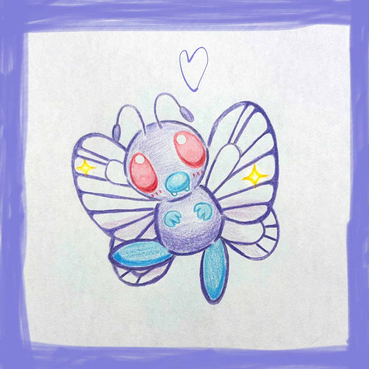 404er0's tweet photo. @Acha_PokeSleep デジタルで加筆してニコニコ無し赤いお目々のバタフリーちゃんにしてみました！こっちもかわいいですね！ https://t.co/cjmRBlf7XY
