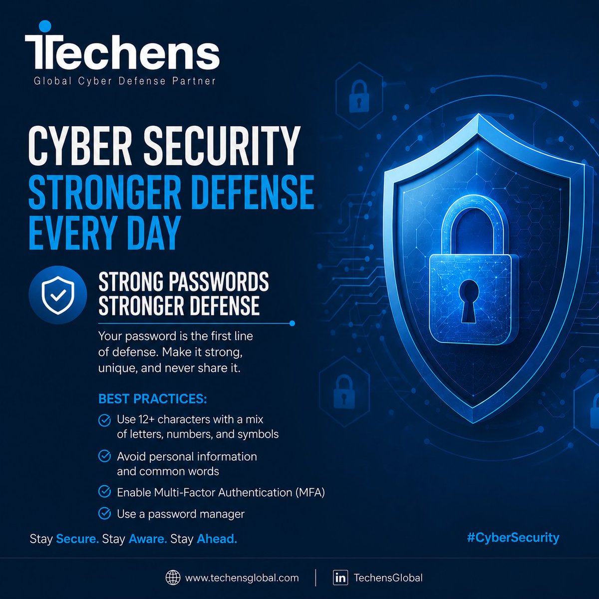TechensGlobal's tweet photo. 🔐 Cybersecurity Tip

Strong passwords remain one of the simplest and most effective ways to protect your digital identity.

#CyberSecurity #InformationSecurity #CyberAwareness #DataProtection #SOC https://t.co/CcVnIujmBH