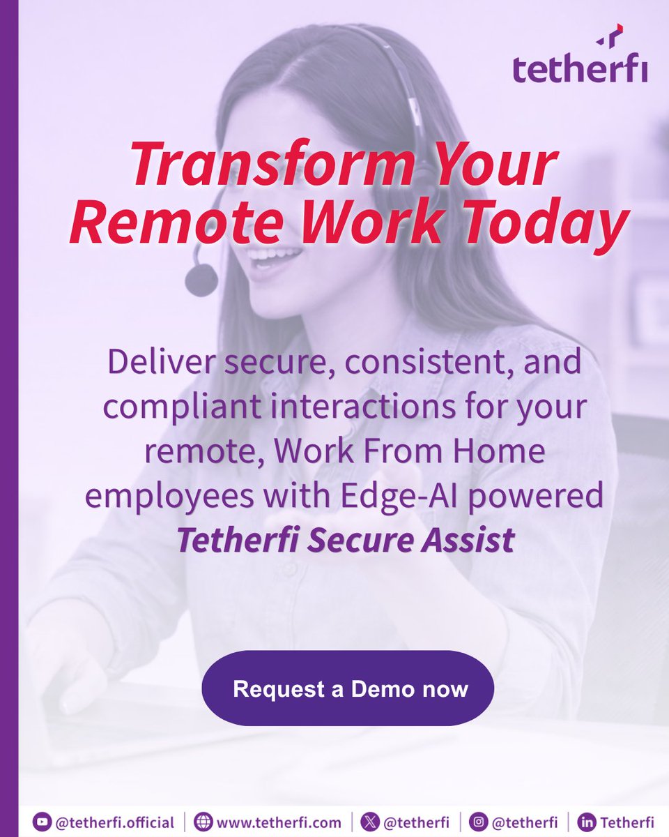 tetherfi's tweet photo. Tetherfi Secure Assist empowers organizations with Edge AI (Speech AI &amp; Vision AI) to improve productivity, accuracy, and customer experience while keeping security at the forefront using

Learn more at https://t.co/lEQ3DKcfXq

#Tetherfi #ContactCenter #CustomerSupport https://t.co/40VCAwcwhK