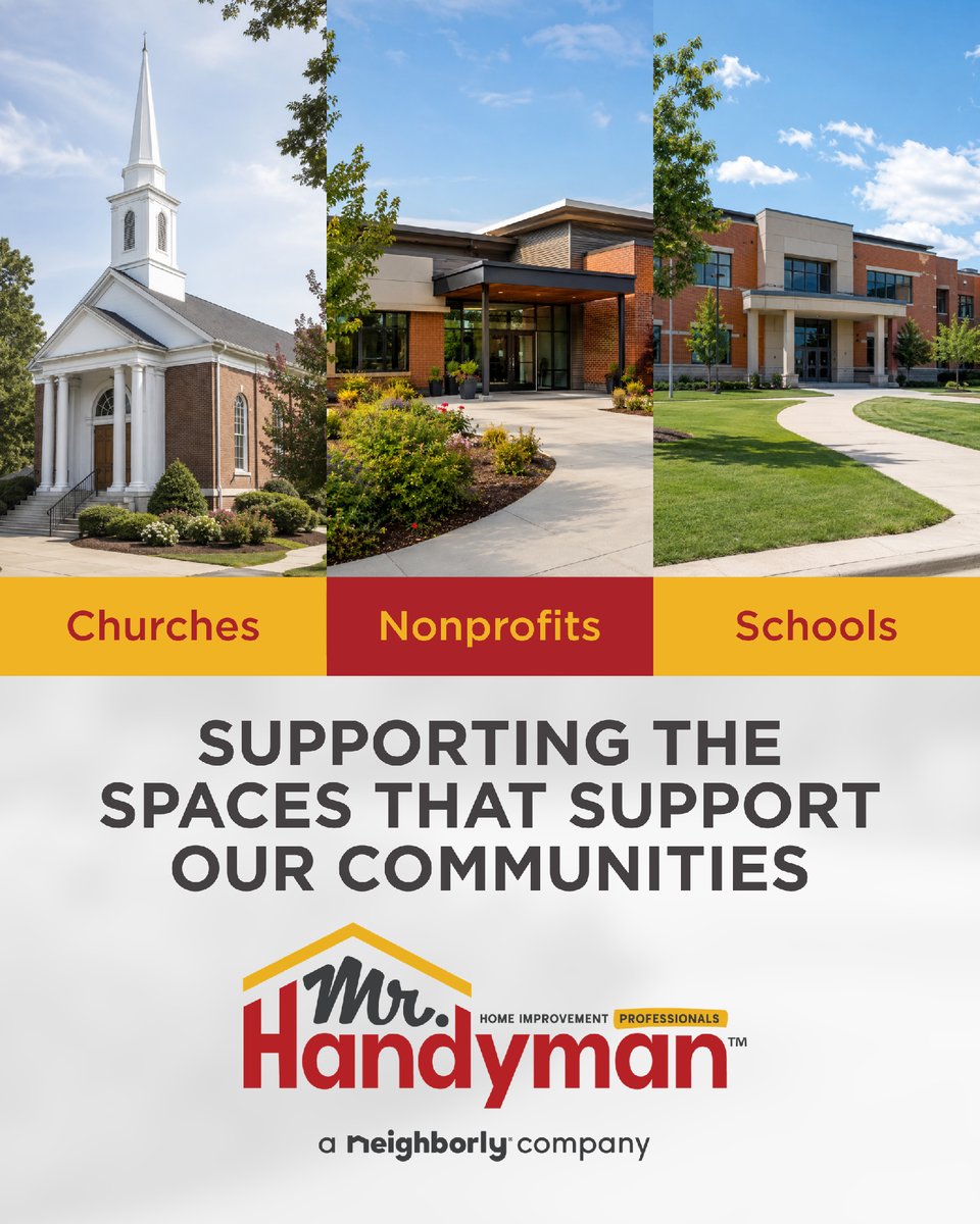 MrHandyman's tweet photo. Churches, nonprofits, and schools deserve spaces that feel safe, functional, and ready for the people they serve. 🏫

Mr. Handyman® can help with professional repair and maintenance services for community spaces, including drywall repair, door repair, furniture assembly, trim... https://t.co/gyo7t5jBew