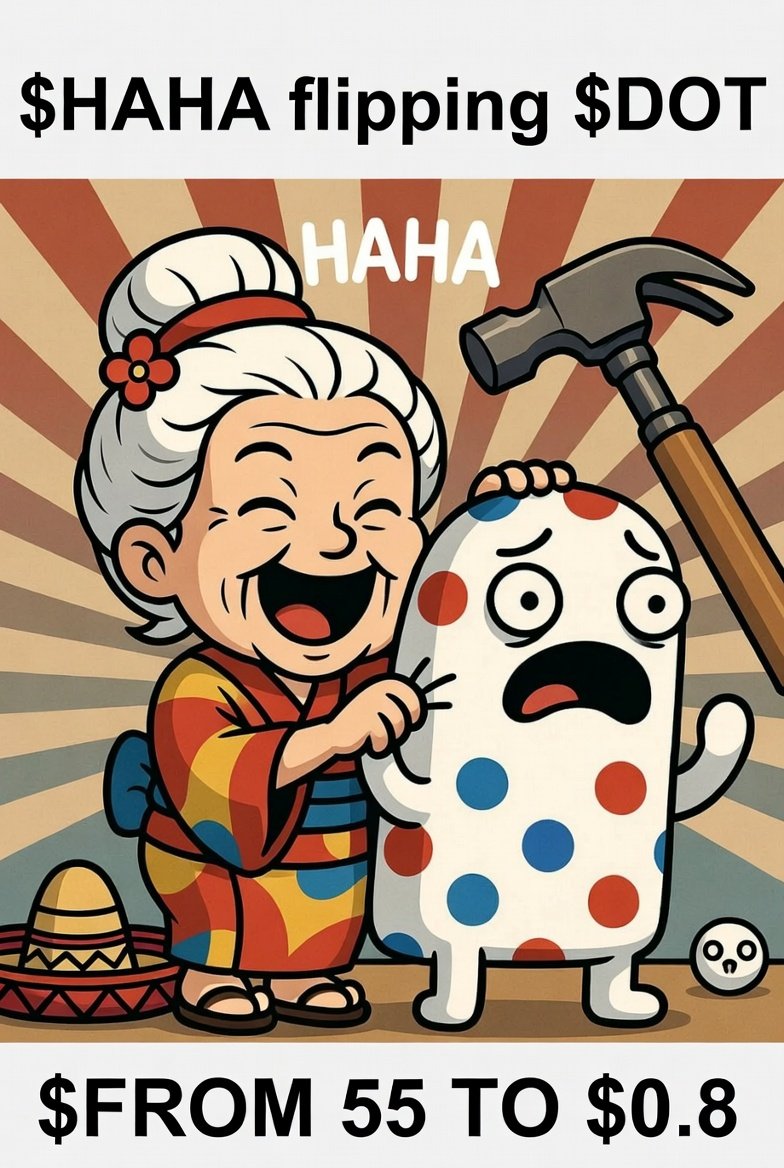 HAHA_Official_X's tweet photo. 😂 Mama HAHA is pulling DOT’s ears!
$HAHA flipping $DOT market cap.
From $55 to $0.8. now we moon! 🤣🚀 https://t.co/pEpOdcOSgy