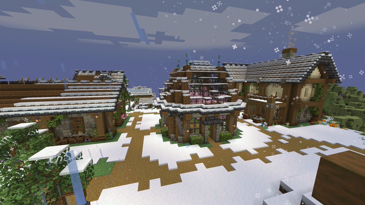 SinabonVT's tweet photo. What do ya think? I finally started working on the 🌿greenhouse in Minecraft now that the 🍷wine cellar is complete.

The snow is proving to be a real pain while building. I even had to turn my shaders off. https://t.co/0DERcEBH1U