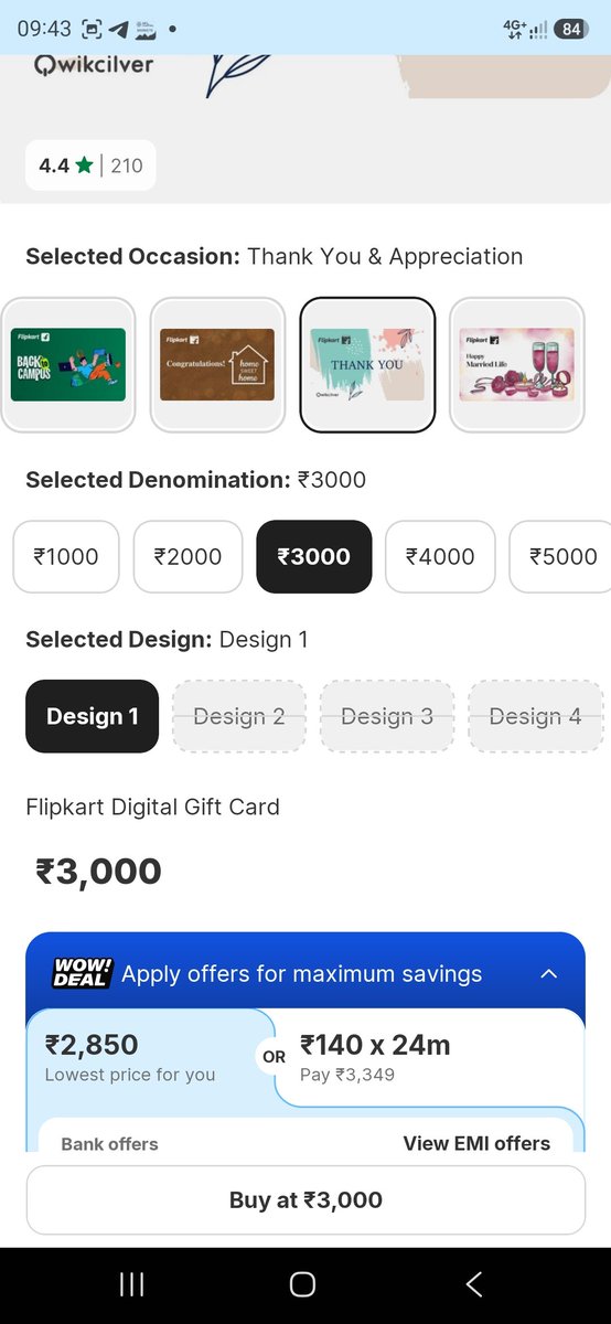 Sree_mandavalli's tweet photo. @pointperkspicks I see 5% discount on gift vouchers for  3000 and below https://t.co/d8MubVyJse