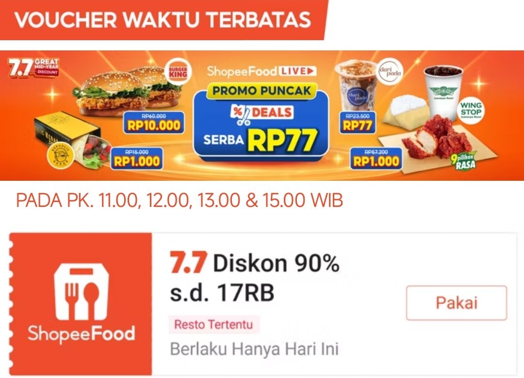 Tisoledaat's tweet photo. wts voucher ShopeeFood 7.7 disc.90% s.d 17k fee 2k~
Bisa dipake di resto SeIndonesia, Sec Bowl, Dimsum Mentai Philadelpia, Sushi Yay lengkapnya bisa cek di link.
🛒🥫https://t.co/cX1OgFQ5XT

#bealanja #wts #wtb #zonauangㅤ https://t.co/FimwhvXcuy