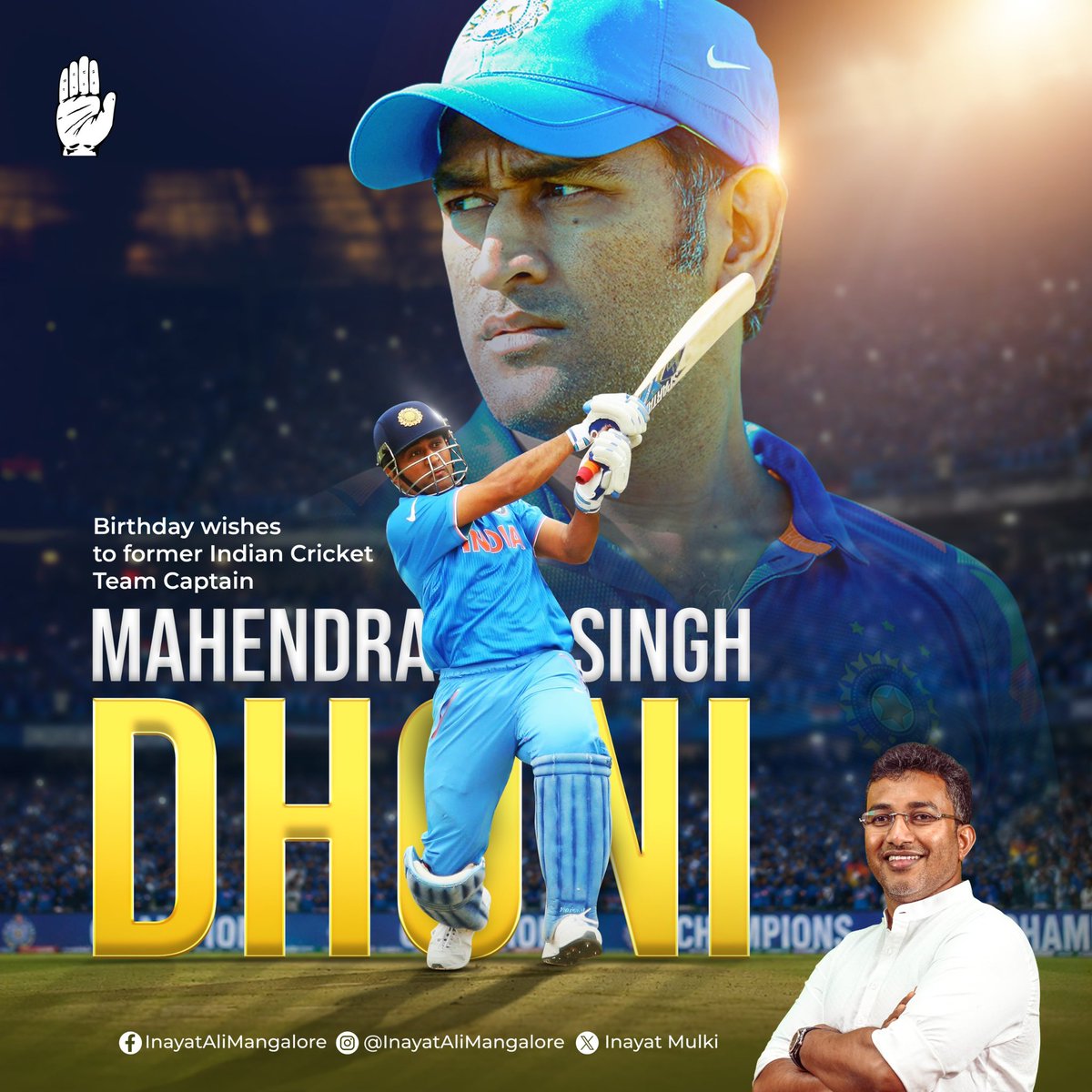 InayatMulki's tweet photo. I join the country in wishing iconic Indian Cricket Team Captain Mahendra Singh Dhoni, a warm and wonderful birthday. 
May you be blessed with good health and happiness, always.

#MSDhoni https://t.co/kZWJVNaQIR