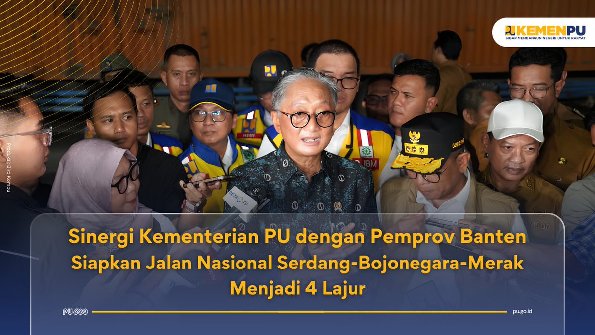 KemenPU's tweet photo. Akses Jalan Nasional Serdang–Bojonegara–Merak bakal disiapkan jadi 4 lajur 👏

Kementerian PU dan Pemprov Banten mulai menyusun langkah bersama agar jalur ini makin nyaman dilalui, mendukung aktivitas warga, serta memperlancar akses ke kawasan industri, pelabuhan dan permukiman.