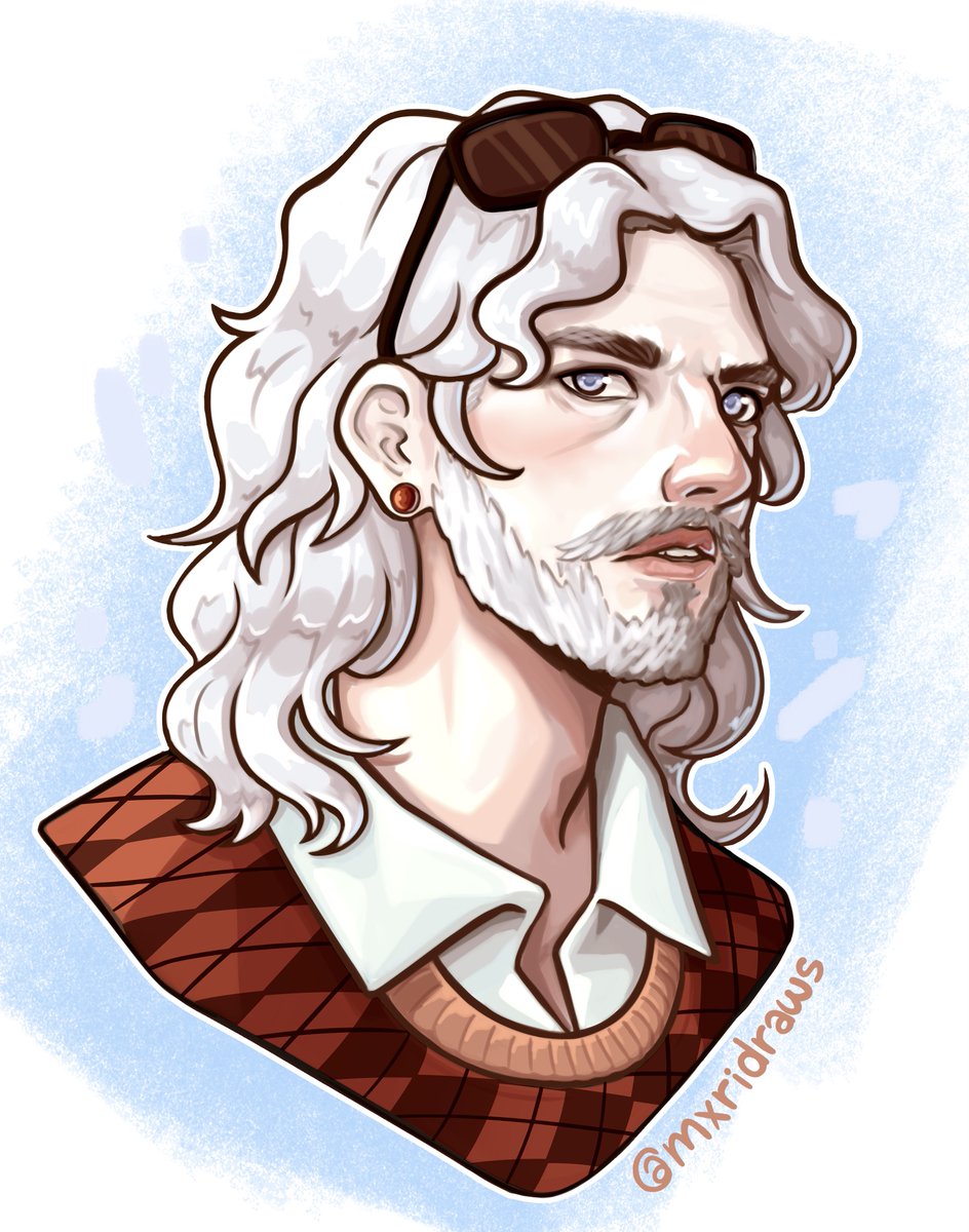 MxridrawsStudio's tweet photo. ArtFight Attack!! Wolfram is a very established gentleman indeed. Everything is on 1 layer painted - no lineart layer or nothin hehe Im tryin something new :> #artfight #artfightattack #af2026 #teammystery #portrait  
character belongs to @/pseudoviridae on AF! https://t.co/t2ERSeOC94