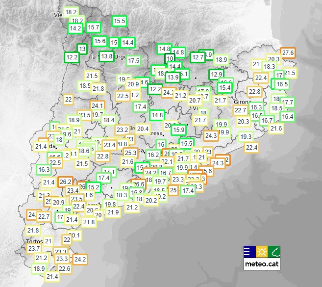 Monica_Usart's tweet photo. 🔷 Bon dia! Avui serà una jornada de calor intensa amb temperatures més altes que ahir, amb valors màxims de més de 40°C a l'interior. Tot plegat amb sol i només amb algun ruixat aïllat de tarda al Pirineu. https://t.co/FMtkq0rUhW