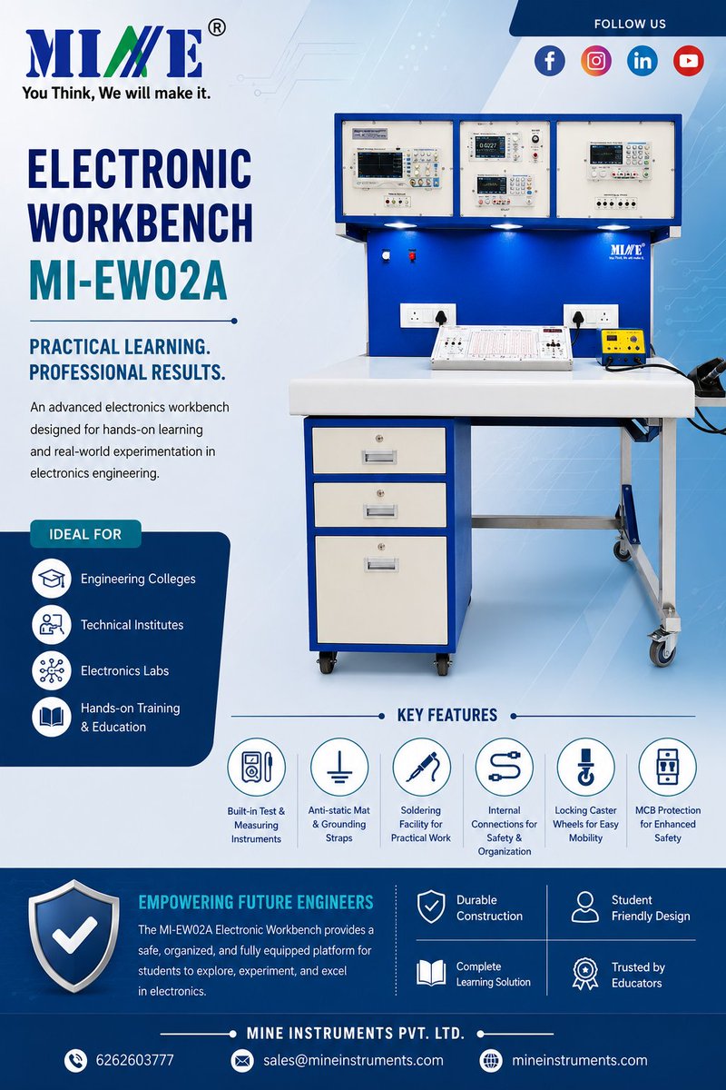 mineinstruments's tweet photo. "The Smart Choice for Electronics R&D" Electronics Workbench MI-EW02A #ElectronicsWorkbench #Engineering #ElectronicsLab #PCBTesting #ResearchAndDevelopment #TestingSolutions #QualityControl https://t.co/fqTeaUcb9T