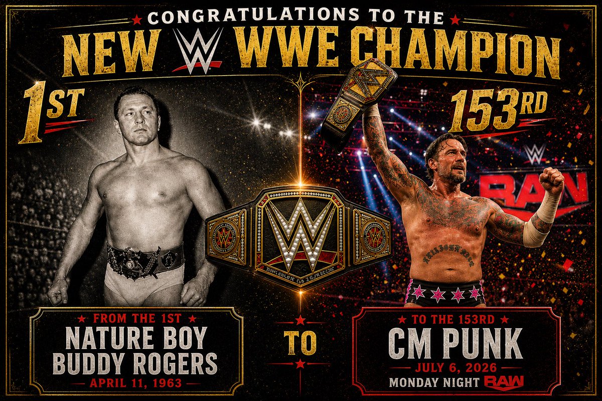 BuddyRogersNet's tweet photo. Who would have thought we’d be right back here just 9 days later… yet here we are!  Congratulations to the NEW @WWE Champion @CMPunk from the very 1st to the 153rd!!! https://t.co/CPHkF9mpoF