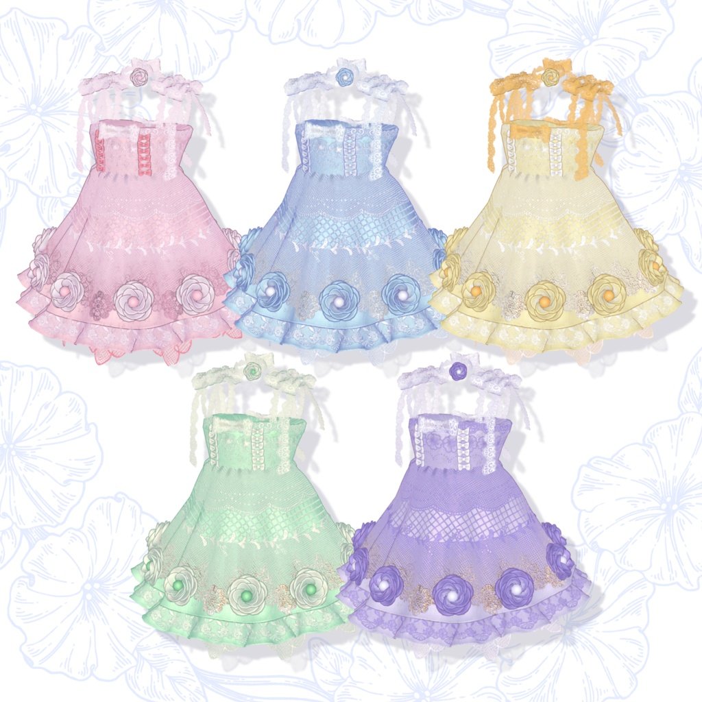 tekona0's tweet photo. お花とレースの夏らしいワンピースを無料配布中🌼
👗無料アバターのユリウス＆ポチ対応
#VRC
非対応改変歓迎です✨✨

【ブロキマナクアバター・ポチ対応】
「サマーフラワーズドレス🌼」
https://t.co/GxfkgQcTA2
#tekona0STUDIO https://t.co/iBgCVN70dX