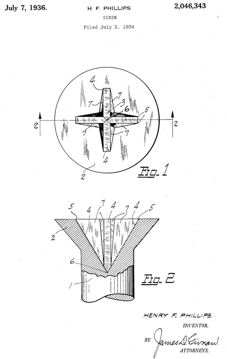 kalendarbeda's tweet photo. 7.července 1936 získal americký obchodník Henry F. Phillips patent na  šrouby a šroubováky s křížovou hlavou. Vynálezcem je však John P.  Thompson, který mu nápad prodal. https://t.co/aACfDwhy5w