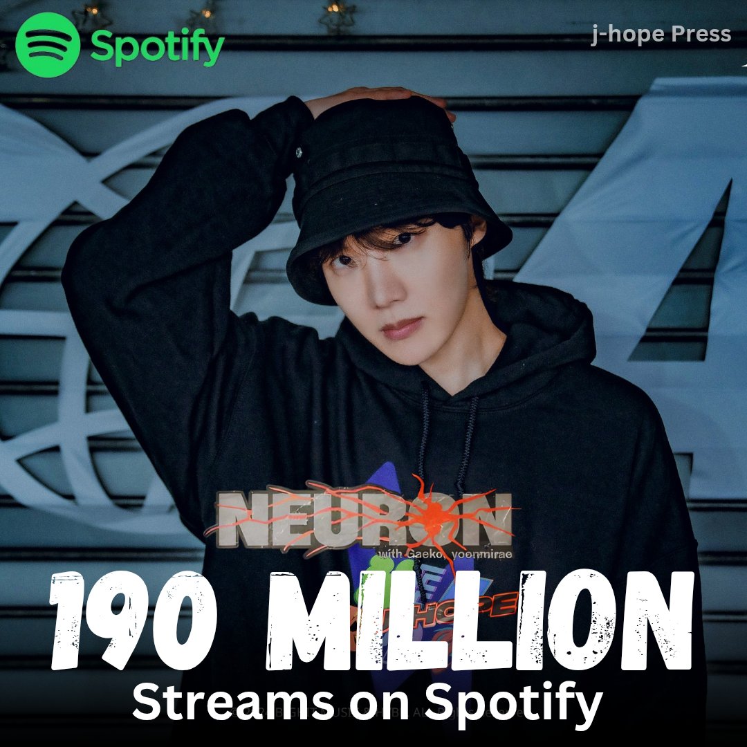 JhopePress's tweet photo. "NEURON (with Gaeko & YOON MIRAE)" by j-hope has surpassed 190 million streams on Spotify.
#jhope #์ ์ดํ #jhope_NEURON https://t.co/C5rwFlAE8B