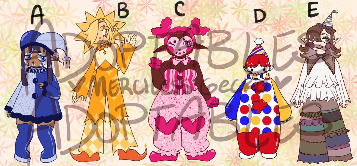 MercilessGecko's tweet photo. Tossing my hat into some simple silly adoptables again...

30USD each! You can also find them on https://t.co/L3FD3y0sFn , where you can choose to get a discounted commission bundle too! 🥺🩷☺️

DM me if interested!

#adopt #adoptables #clown https://t.co/XCtqV9AI4h