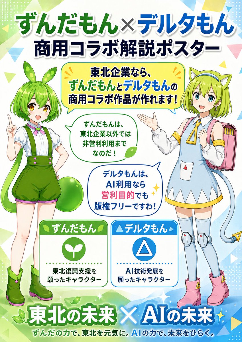 ずんだもんは、東北企業以外では非営利利用まで可能！AI利用もOK