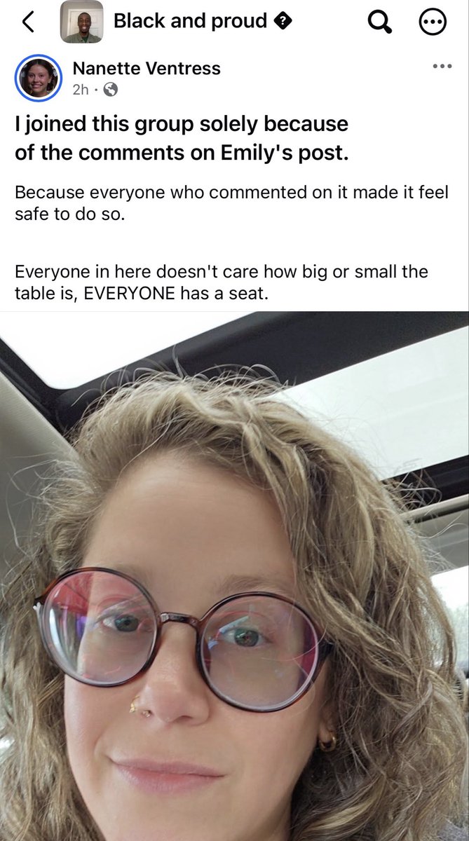 RealKeriSmith's tweet photo. My favorite part of the popular “Black and Proud” Facebook group is that it’s almost entirely Woke White People congratulating themselves in there. 🤣🤣🤣

Seriously. There are endless pages of woke white people tripping all over themselves to explain how much of an “Ally” they are. 

The latest 10 posts are always apple-polishing woke white people….followed by black people asking, “where all the black people at?” 😭🤣

You could not write better comedy. I think this is currently the funniest group on Facebook. 🤷‍♀️