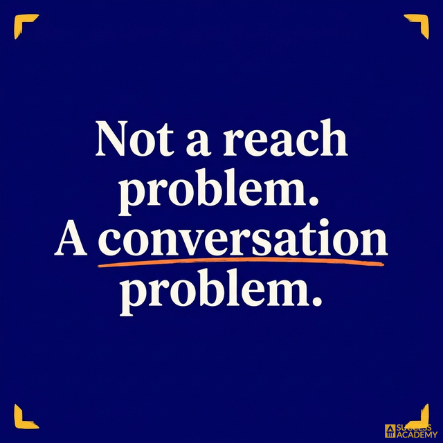 SuccessAcadUK's tweet photo. You don't have a reach problem.

You have a "sent a hundred messages and had no real conversations" problem.

More noise won't fix it. One genuine conversation will.

Which gap is yours? https://t.co/HPSpWwbnYc https://t.co/Q9Ab8zrs9h