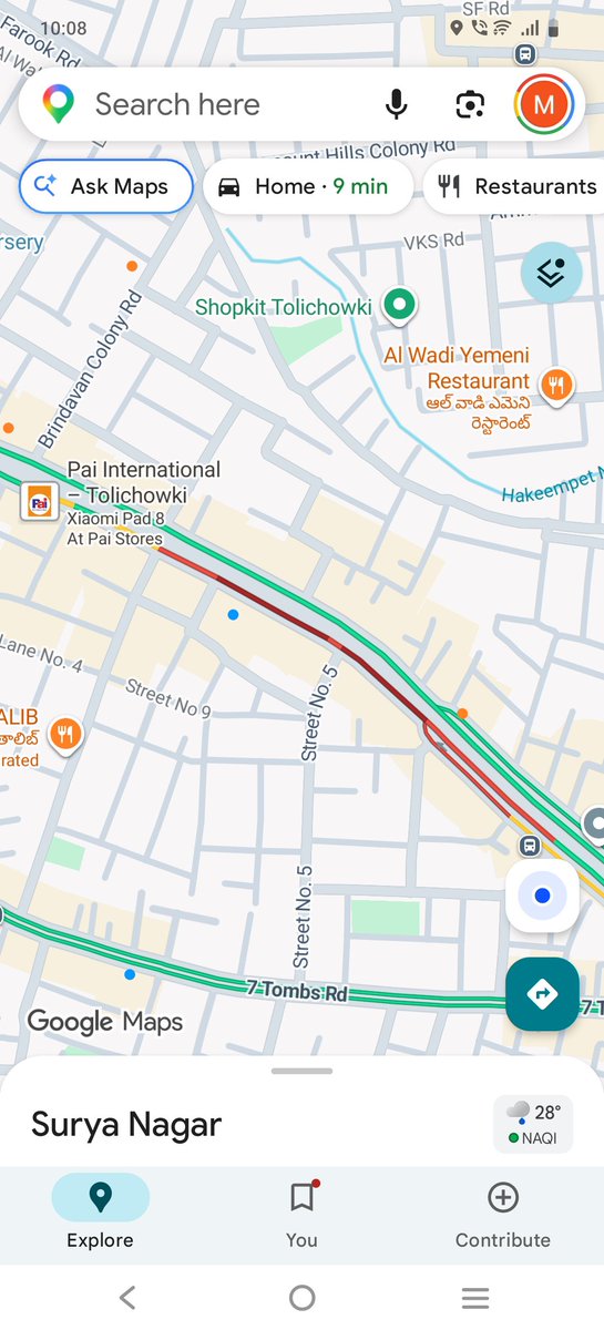 KHALEDP900's tweet photo. Daily traffic jam on Tolichowki Flower → Shaikpet Flyover → Gachibowli due to damaged roads and lack of a U-turn near KFC. Kindly repair the road and consider a U-turn at 📍17.400085, 78.414550 for smoother traffic and public convenience. #HyderabadTraffic #RoadSafety https://t.co/MgccUSLhrB