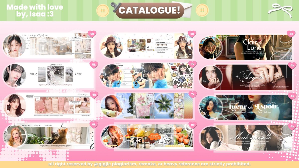 gigjle's tweet photo. help rt/repost mantemann!

𓊔 ˳ 👧🏻 🧩  ໋̹  SPECIAL 7.7 isaa ada PROMO LAYOUT BY REQUEST untuk semua catalog dengan potongan 15% iaa :3 harga yang tertera belum termasuk diskon yapp! 💟🌟 (CHECK ALT) 

#bealanja https://t.co/OC1mYUj1CZ