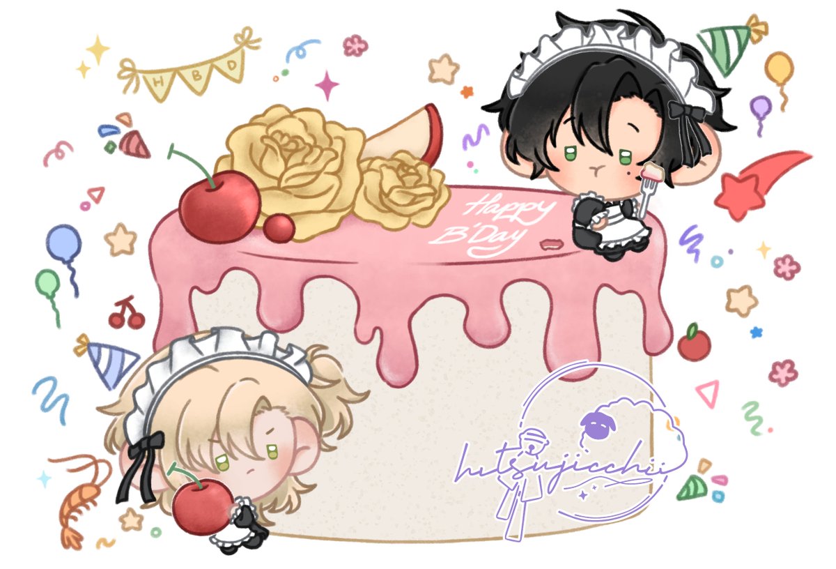 kohakusunda's tweet photo. 🍒 aye happi birthday to me and saki <3 (featuring Allen and Meichan) https://t.co/zCfonqDKhs