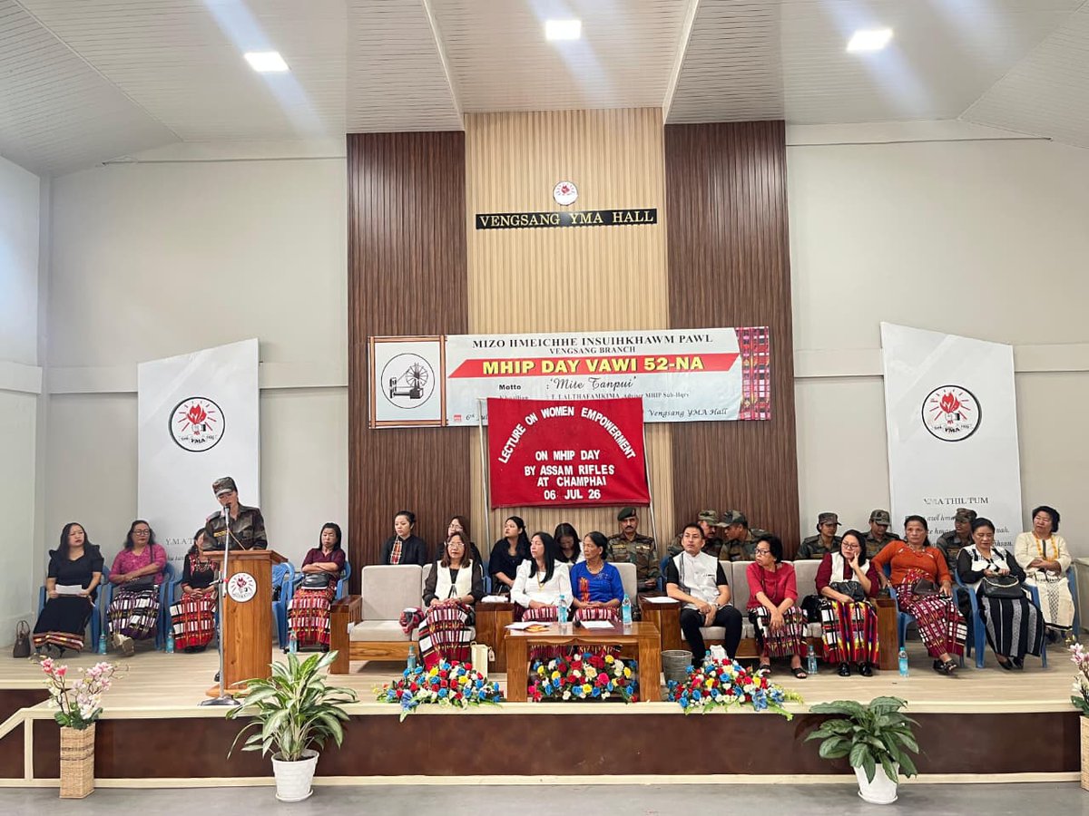 official_dgar's tweet photo. ASSAM RIFLES CELEBRATES 52ND MHIP DAY WITH WOMEN EMPOWERMENT LECTURE IN MIZORAM
#AssamRifles in collaboration with MHIP Champhai celebrated the 52nd Mizo Hmeichhe Insuihkhawm Pawl (MHIP) Day to commemorate the day at Vensang, Champhai District, Mizoram on 06 July 2026. During the programme, Assam Rifles presented a lecture on Women Empowerment for the MHIP Group.  The event was organised under the motto "Helping Others" to spread awareness on women empowerment, gender equality, leadership, education and self-reliance, while encouraging women  to take part in community development and nation-building activities. Various local cultural programmes were also organised and participants appreciated Assam Rifles' initiative to strengthen the role of women in society.

#friendsofthenortheast #sentinelsofnortheast #OperationalReadiness #CommunityFirst #NationFirst #ServiceBeforeSelf #GuardiansOfTheNation

@HMOIndia @adgpi @PIBHomeAffairs