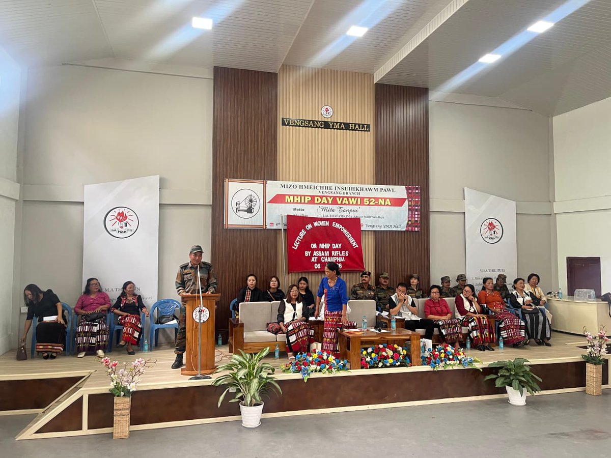 official_dgar's tweet photo. ASSAM RIFLES CELEBRATES 52ND MHIP DAY WITH WOMEN EMPOWERMENT LECTURE IN MIZORAM
#AssamRifles in collaboration with MHIP Champhai celebrated the 52nd Mizo Hmeichhe Insuihkhawm Pawl (MHIP) Day to commemorate the day at Vensang, Champhai District, Mizoram on 06 July 2026. During the programme, Assam Rifles presented a lecture on Women Empowerment for the MHIP Group.  The event was organised under the motto "Helping Others" to spread awareness on women empowerment, gender equality, leadership, education and self-reliance, while encouraging women  to take part in community development and nation-building activities. Various local cultural programmes were also organised and participants appreciated Assam Rifles' initiative to strengthen the role of women in society.

#friendsofthenortheast #sentinelsofnortheast #OperationalReadiness #CommunityFirst #NationFirst #ServiceBeforeSelf #GuardiansOfTheNation

@HMOIndia @adgpi @PIBHomeAffairs