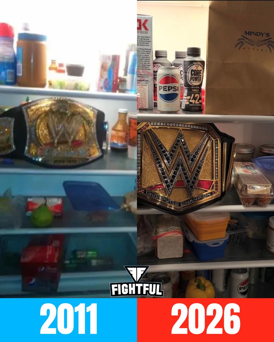 Fightful's tweet photo. CM Punk recreates the WWE Championship in the fridge pic https://t.co/PnnzSAHQAJ