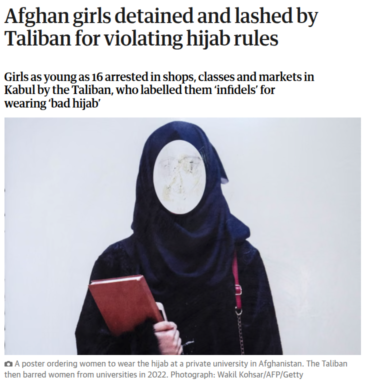 soundwave10000's tweet photo. Yeah, the hijab is so cute that Islamic governments have to enforce it on pain of torture and even death against women that don't like it. https://t.co/tyaA6rsvDV