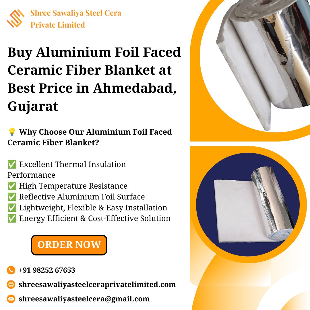 shree_cera32161's tweet photo. 🔥 Buy Aluminium Foil Faced Ceramic Fiber Blanket at Best Price in Ahmedabad, Gujarat!
#AluminiumFoilFacedCeramicFiberBlanket #CeramicFiberBlanket #ThermalInsulation #IndustrialInsulation #Ahmedabad #Gujarat #CeramicFiber #RefractoryMaterials #FurnaceInsulation #BoilerInsulation https://t.co/NdL0Le1xed