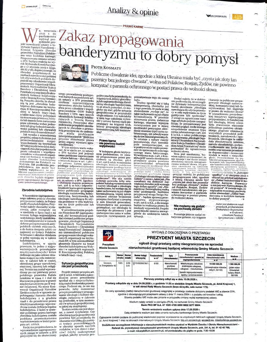 PKoslex's tweet photo. W opinii prawnej zatytułowanej "ZAKAZ PROPAGOWANIA BANDERYZMU TO DOBRY POMYSŁ", która ukazała się w Rzeczpospolitej poddałem analizie słuszną inicjatywę ustawodawczą Prezydenta RP w zakresie poddania kryminalizacji zachowań polegających na publicznym propagowaniu ideologii Organizacji Ukraińskich Nacjonalistów frakcja Bandery i Ukraińskiej Armii Powstańczej.
https://t.co/vYFY6IIVEP
@prezydentpl @BoguckiZbigniew