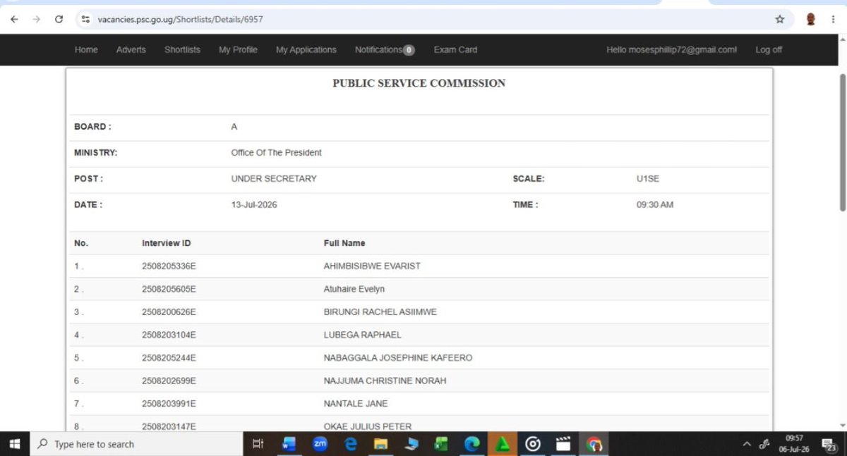 NinyeTabz's tweet photo. Pay attention to the dates (today is 07/07/2026) and shortlisted candidate number 5 on each list!

Hello, Nabaggala Josephine Kafeero, congratulations on your double government employment as Town Clerk in Local Government and as Undersecretary in the Office of the President! https://t.co/LHVkLdMbrL