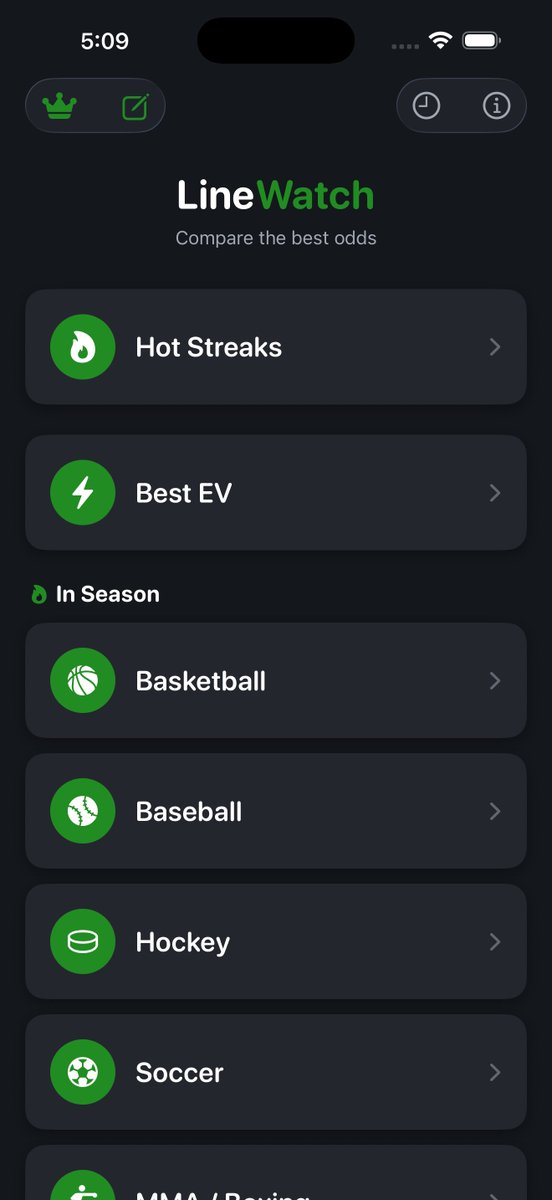 LineWatch_'s tweet photo. Just launched LineWatch on the App Store!

A free iOS app built for sports bettors who want an edge:

Every Sport - including the World Cup
Hot Streaks - see which teams &amp; players have been covering
Best EV Bets - find the most mispriced lines
Compare Odds - for every sportsbook https://t.co/2MRLlA5aPA