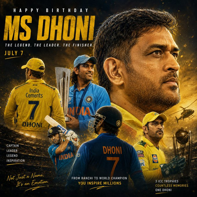 BabuBiswanth's tweet photo. Not just a cricketer, but an emotion for millions. 💛

Happy Birthday to the greatest captain, finisher, and leader Indian cricket has ever seen. 🐐🏏

#HappyBirthdayMSDhoni #CaptainCool https://t.co/KWeYkgGCOg