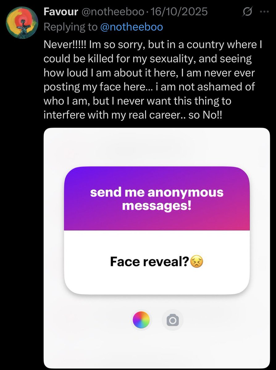 Steadi_lady's tweet photo. At first, I thought you were just naive & excited for her. Maybe, you didn't realize how this could hurt her chances.

Then I checked to see if you attached your face to being a queer too (that can explain the naivety), & I saw this your post!

I realized you're fully aware of what you did, the cruelty of it & the consequences it could have. You linked her face, life, & career to being queer in a country where people have been attacked & even killed simply for being queer.

I hope she stays far away from you bcos you're not her friend, you're her enemy.