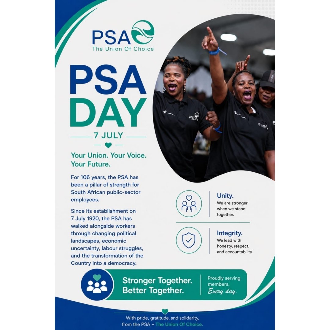 unionofchoice's tweet photo. ๐ 106 years. One powerful voice. Countless victories! ๐๐
Today we celebrate the union that has stood strong with public servants through every challenge and every triumph. Here's to unity, resilience & an even brighter future. Happy Birthday, PSA! ๐ฅณ๐
#PSADay #106YearsStrong https://t.co/9FV6BX7Xpp