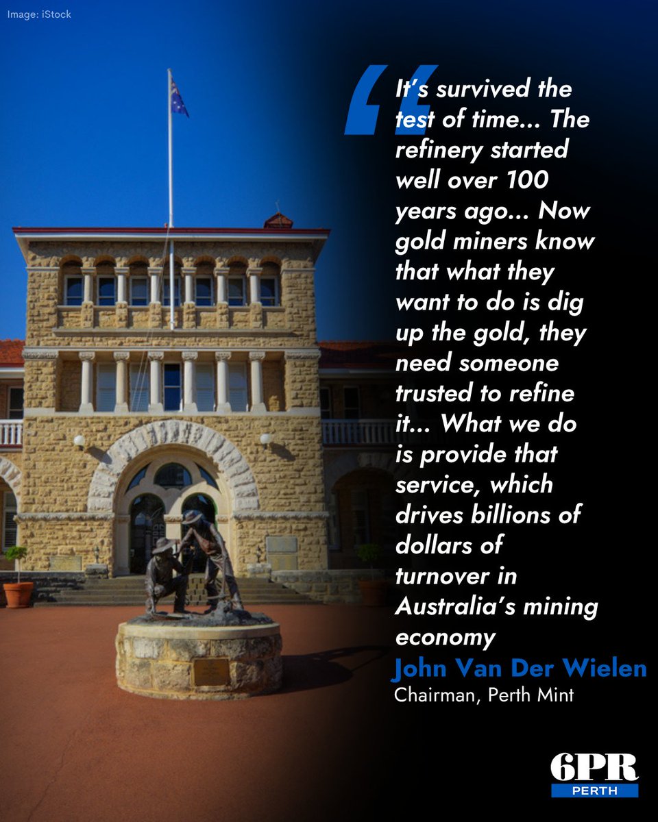 6PR's tweet photo. A cornerstone of Western Australia’s economy, the Perth Mint continues to inject millions into the state’s coffers. Mint chairman John Van Der Wielen discussed the organisation's ongoing impact with 6PR Mornings host Chrissy Morrissy.

Hear more ➡️ https://t.co/vqiSI4BkF7 https://t.co/LvG69ZWEJN