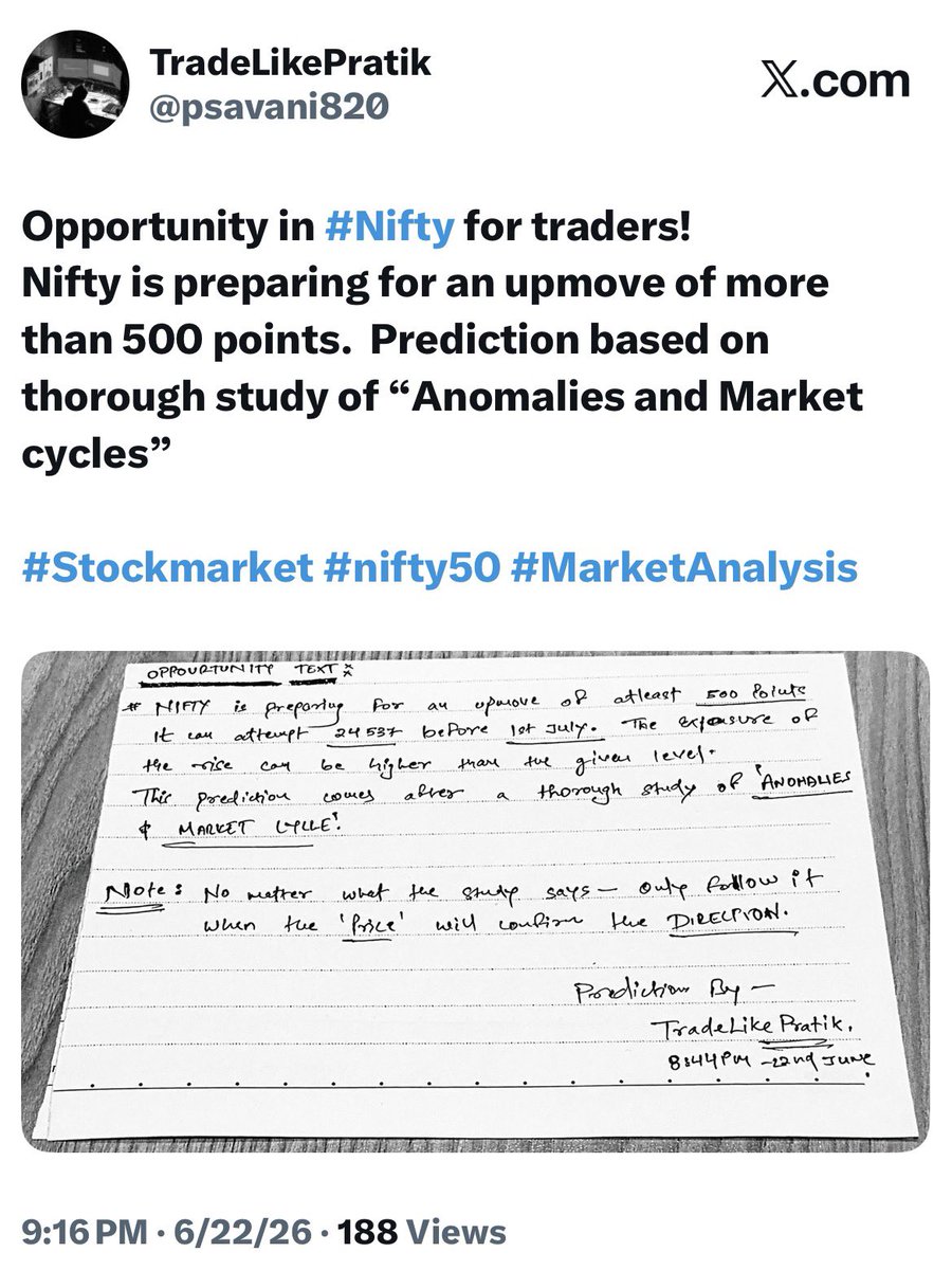 psavani820's tweet photo. Some days late…but 
Nifty hits 24531, Came up more than 500 points, took little longer than expected (Though it was timely updated on TG that I’m still inn and holding the same view)

Done with this opportunity, captured 80% of the rise. https://t.co/uQjuEN7YGz