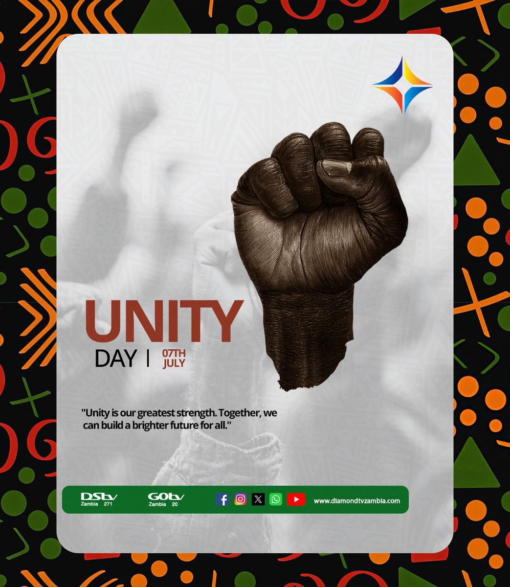 diamondtvzambia's tweet photo. Unity is our greatest strength. Together, we can build a brighter future for all.
Happy Unity Day! ✊🏾
#UnityDay https://t.co/UehyV06MCV