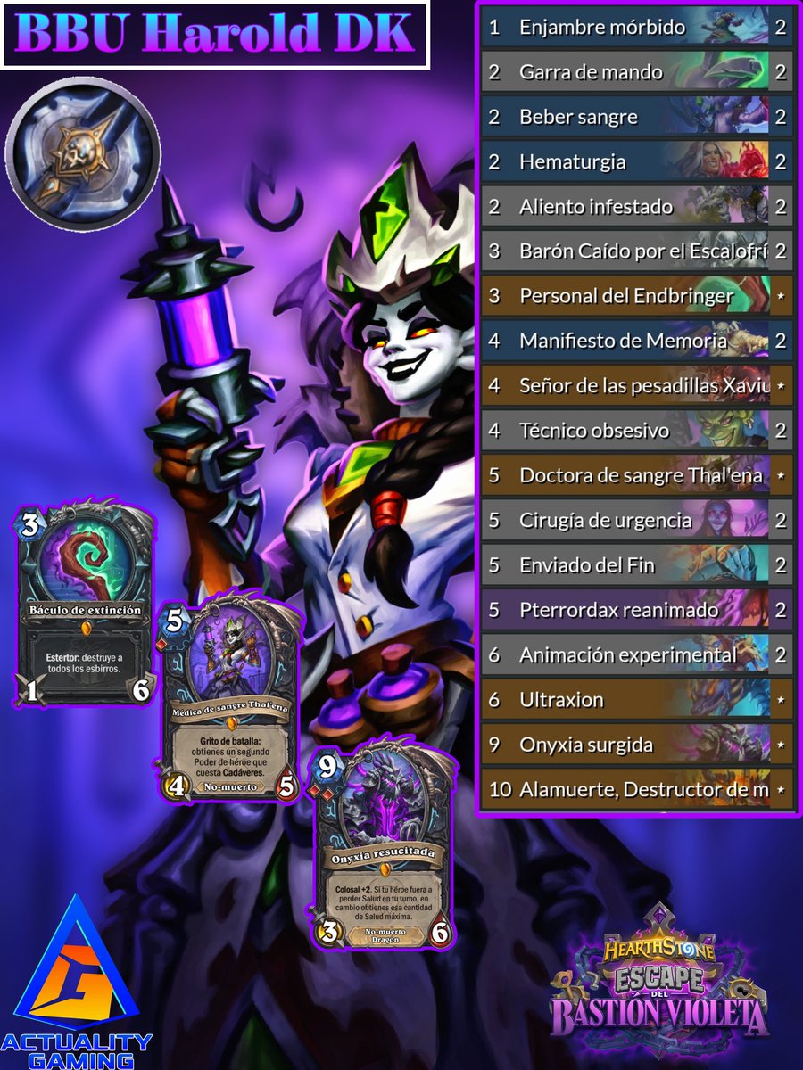 Actuality_Gamin's tweet photo. Mazo recomendado para iniciar la nueva expansión 
Escape del bastión violeta 
BBU Harold DK

Código en los comentarios 

#Hearthstone
#Mazos https://t.co/X9xbTsvPxt