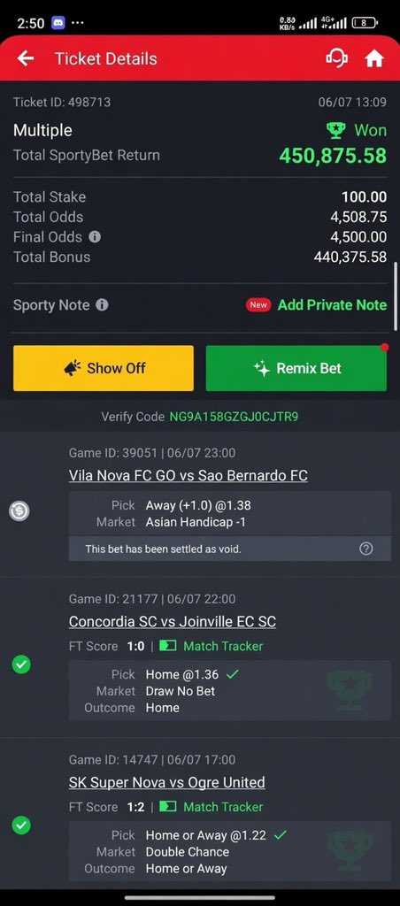 AgbaBoiz's tweet photo. Saw this particular game on  X here 

i can't really remember the particular punter 

but mannnnn you're toooooo Goooodddddddd

500k+ odds ✅✅✅✅✅✅🫡🫡 https://t.co/VOWgRbfMaT