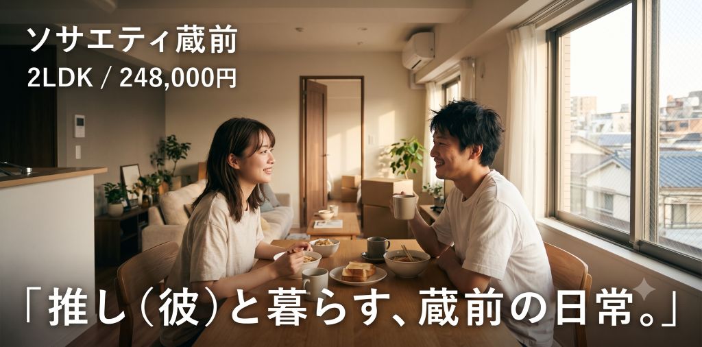 room_q_be's tweet photo. カフェの街・蔵前で、あえてのラーメンデート🍜
慎重派な彼とオタクな私の、クスッと笑える2LDK同棲ストーリー。大型リフォーム済みの「ソサエティ蔵前」で愛すべき日常を始めませんか？✨
記事はこちら👇
https://t.co/PdlEHuHh9i

#蔵前 #賃貸 #二人暮らし #ソサエティ蔵前 https://t.co/rElp3wAeAr