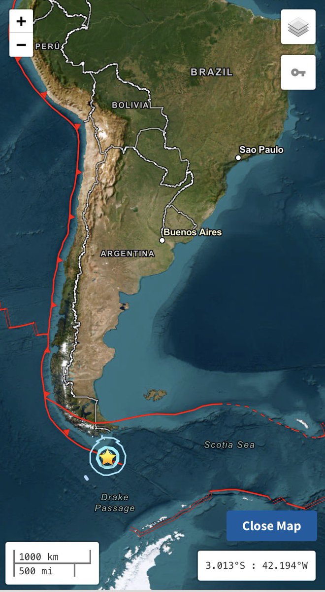 chematierra's tweet photo. AVISO 🔴
Sismo fuera de la costa sur del continente Sudamericano 
-M5.8 (fuerte)
-Prof 10 km
-Epicentro: 296 km al SSE de #Ushuaia, #Argentina 
#Earthquake #temblor 
Julio 7/01:26:45 (UTC) https://t.co/NiBa3nEpiF