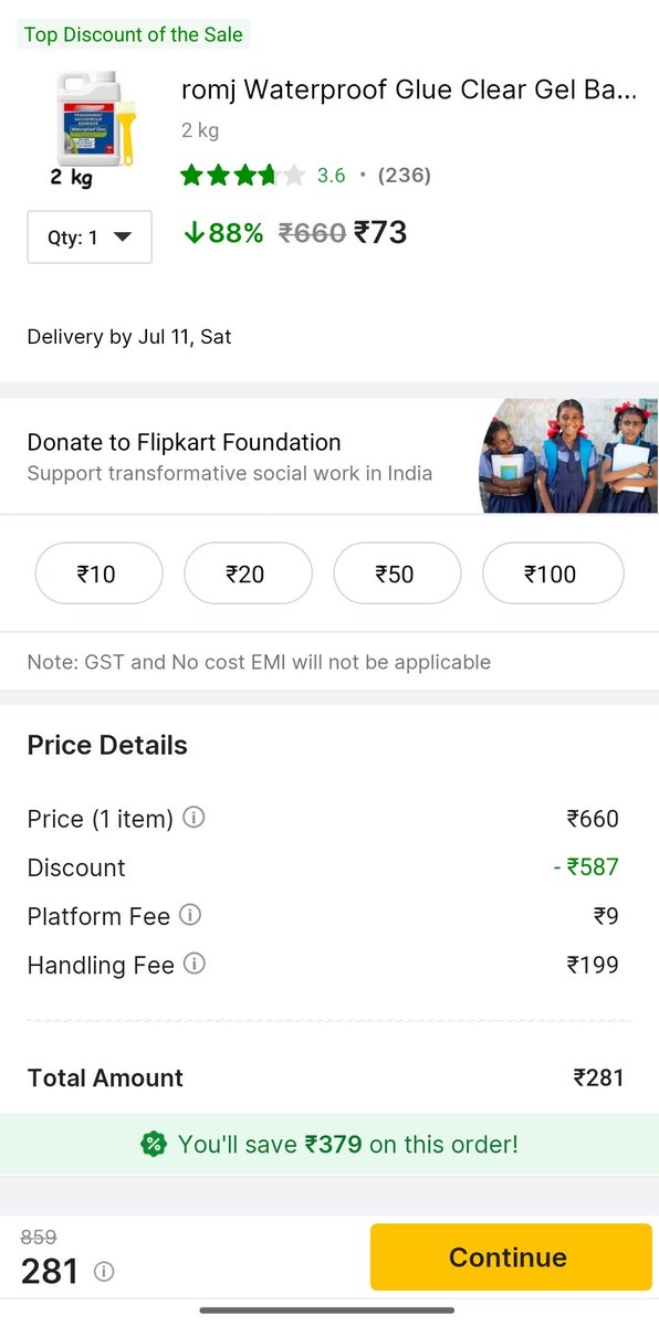 bhattkartik30's tweet photo. What is this scam !!! 
A product with 73rs. 
Platform fees 9 rs , that's reasonable!
Handling cost 199 rs !!! 
#flipcart 
#scamflipcart
#MeitY 
Lootna bandh karo !!!!! https://t.co/g797NJSH4i