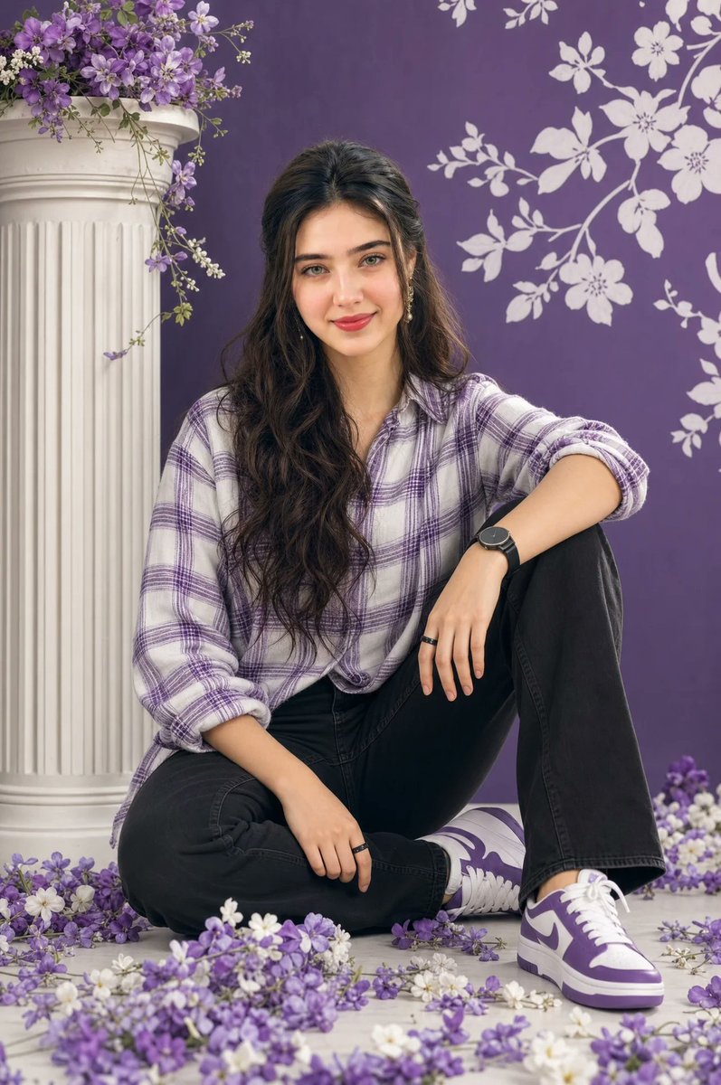Fashion Studio Portrait with Floral Accents