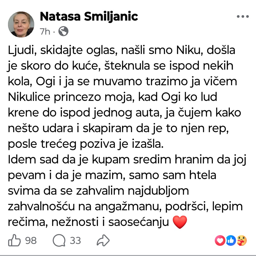 RastkoNaumov's tweet photo. Nađena Nikica! https://t.co/MyoXs5KpSq