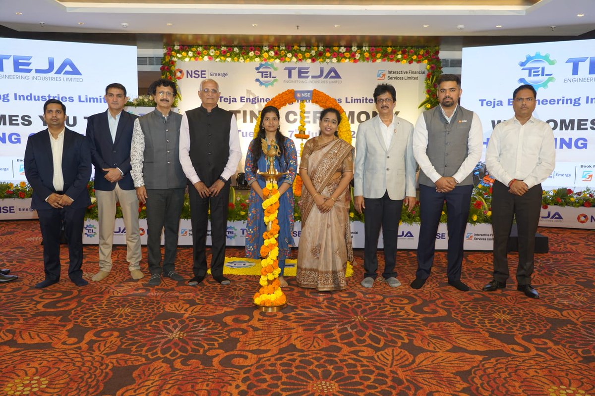 NSEIndia's tweet photo. Congratulations Teja Engineering Industries Limited on getting listed on NSE Emerge today!  Teja Engineering Industries Limited specializes in providing assistance and support services in the Oil and Gas, Power, and Energy Sectors.
The Public Issue was of Rs.3,736.00 lakhs at an issue price of Rs.220 per share. To know more about SME IPO eligibility please visit https://t.co/kR5A2BKkYz

#NSEIndia #NSEEmerge #listing #IPO #StockMarket #ShareMarket #TejaEngineeringIndustriesLimited @ashishchauhan