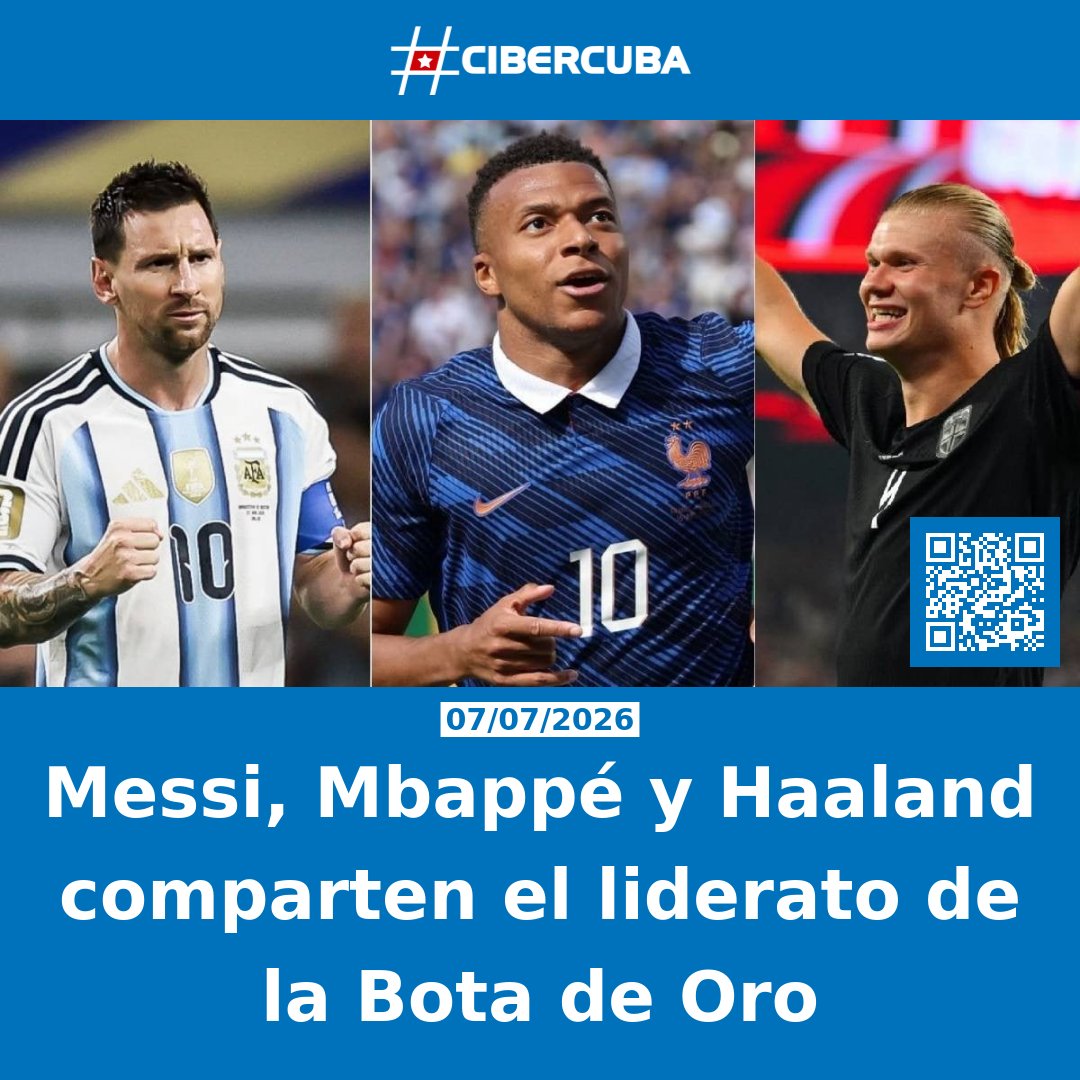 CiberCuba's tweet photo. Messi, Mbappé y Haaland comparten el liderato de la Bota de Oro

Más información en el primer comentario 👇 https://t.co/ZkYDsoRzvS