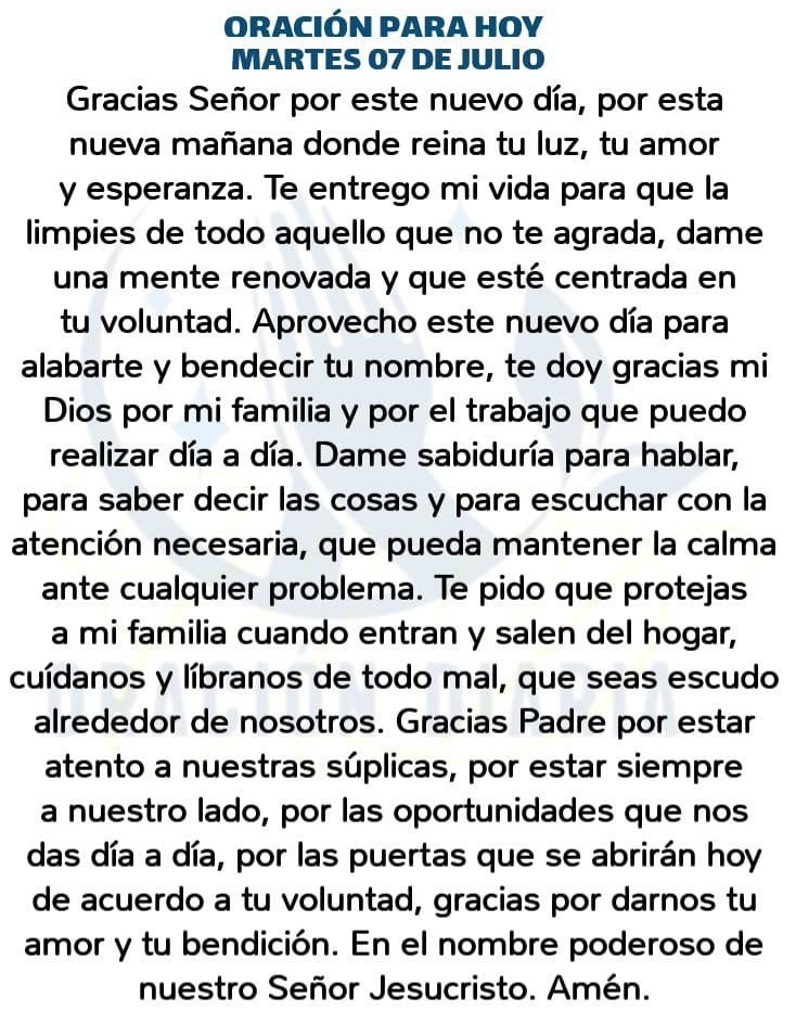 oracion_diaria's tweet photo. Oración Diaria para hoy Martes 07 de Julio de 2026 https://t.co/A6r8eCRs0d